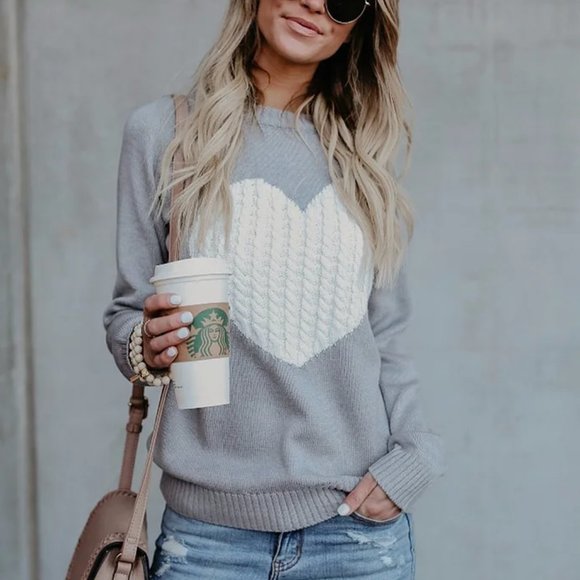 Heart sweater grey and white size XL - Picture 1 of 9